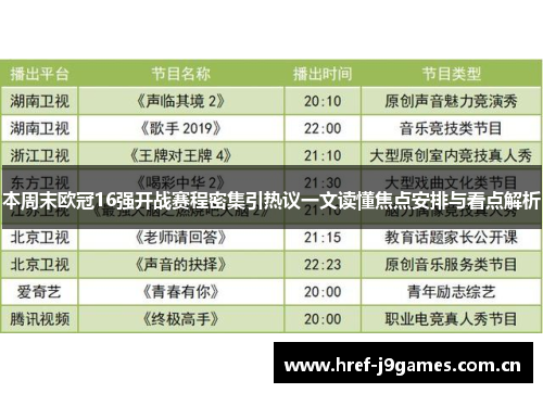 本周末欧冠16强开战赛程密集引热议一文读懂焦点安排与看点解析